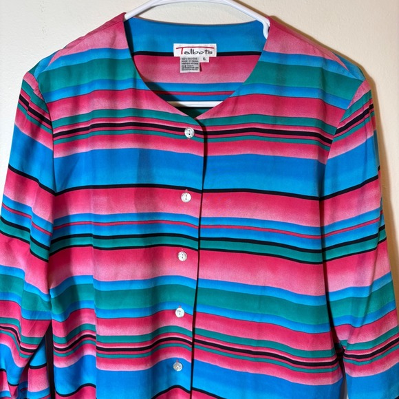 Vintage Talbots 100% Silk Striped Blouse 90s Retro Size 6 - Picture 2 of 5